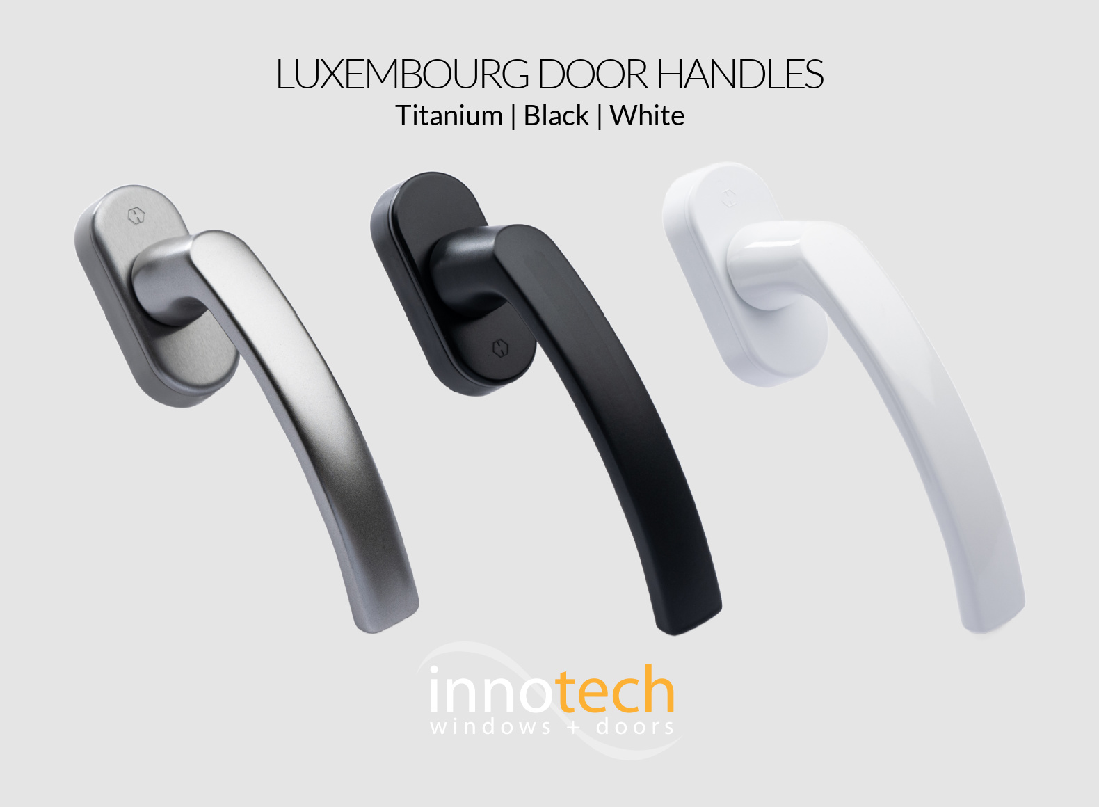 Luxembourg terrace-door lever handles in titanium, black and white