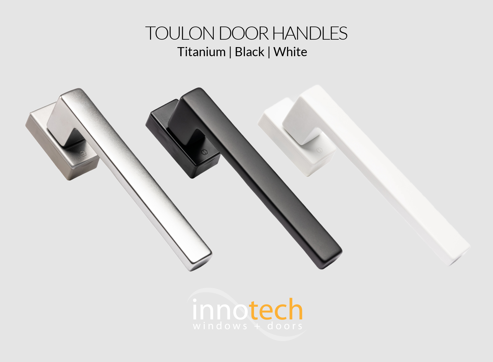 Toulon terrace-door lever handles in titanium, black and white