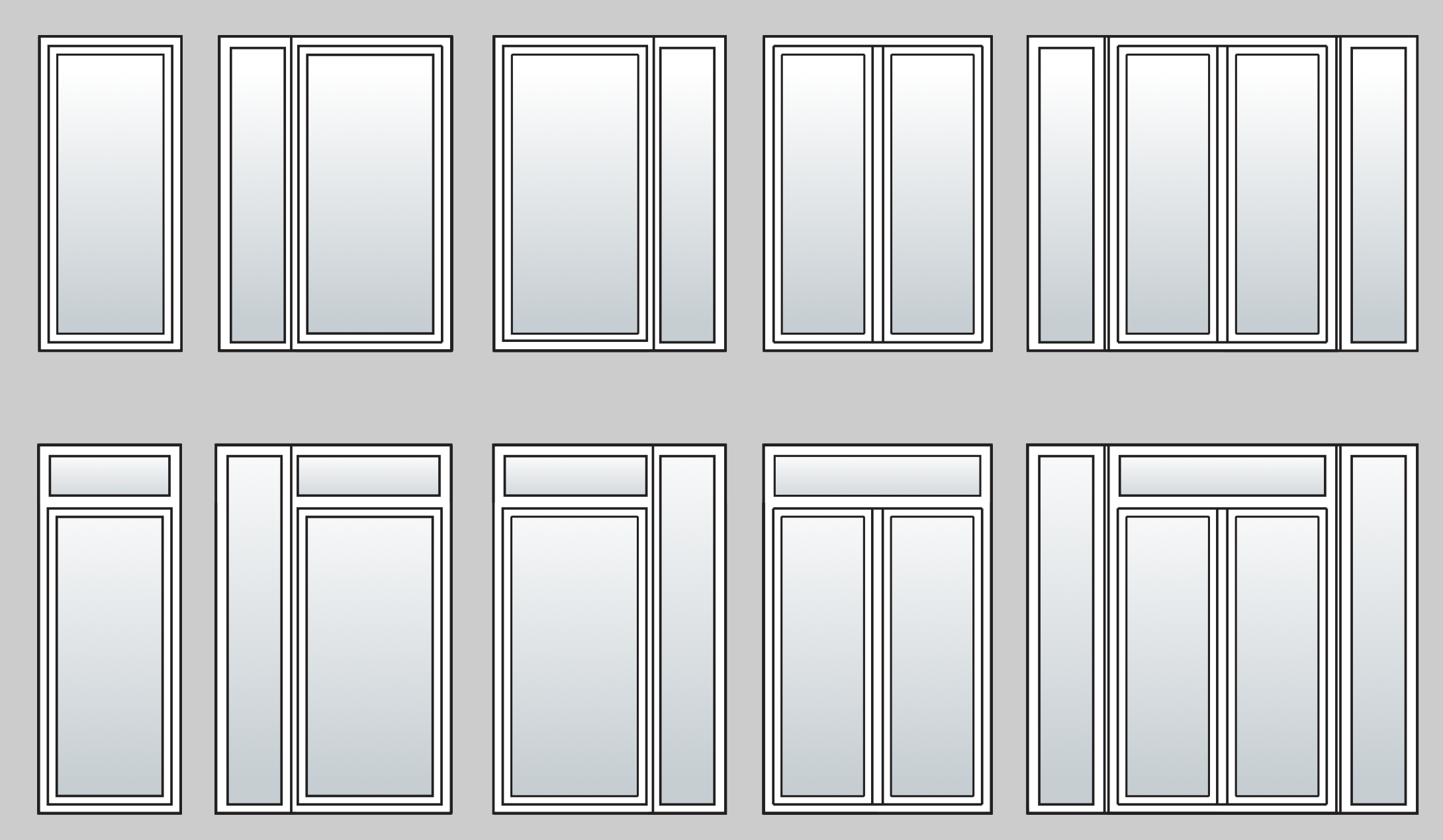 Single and double door layouts with optional sidelights and transom windows