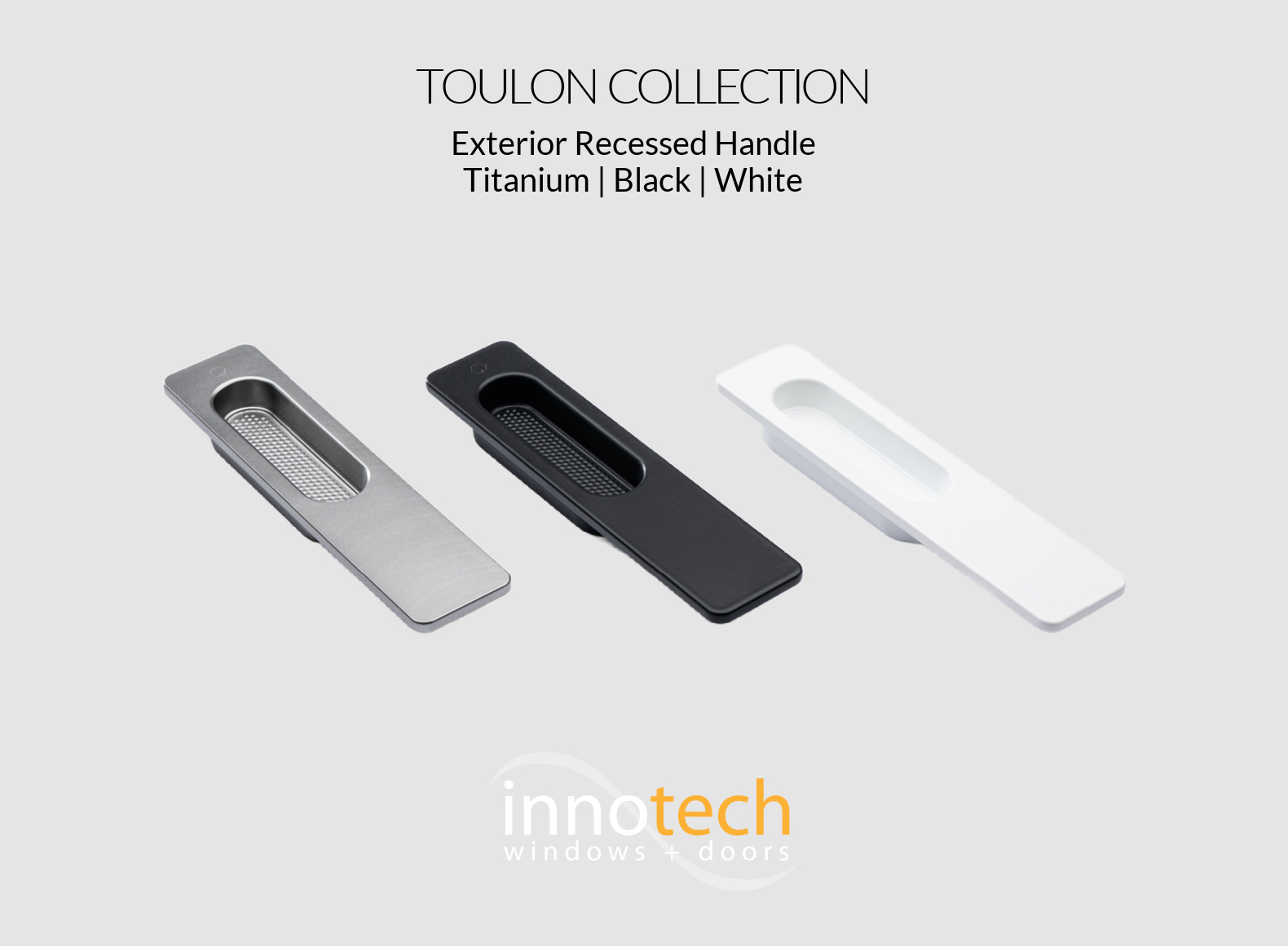 Toulon exterior recessed pulls for Lift and Slide doors in titanium, black and white