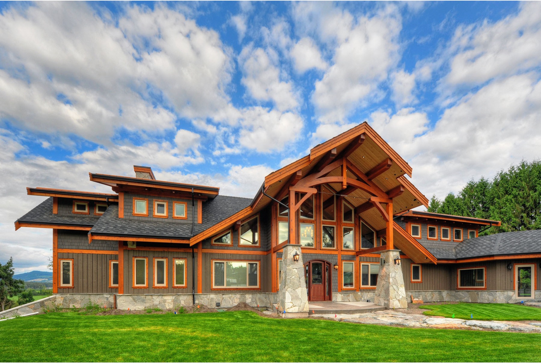 Luxury mountain home with extensive timber framing and Innotech windows
